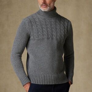NWT Café Coton Paris Men’s Knit Sweater Turtleneck Chunky Cable Knit Lambswool M
